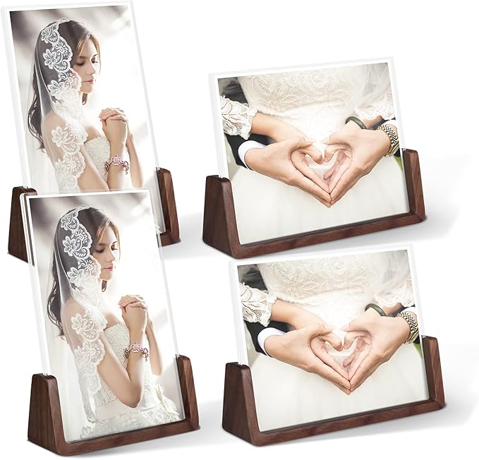 5x7 picture frames, Solid Rustic Wooden Photo Frames with Walnut Wood Base and High Definition Acrylic Glass Covers - 4 Pack for Tabletop or Desktop Display (5x7 inch, 4 Pack)