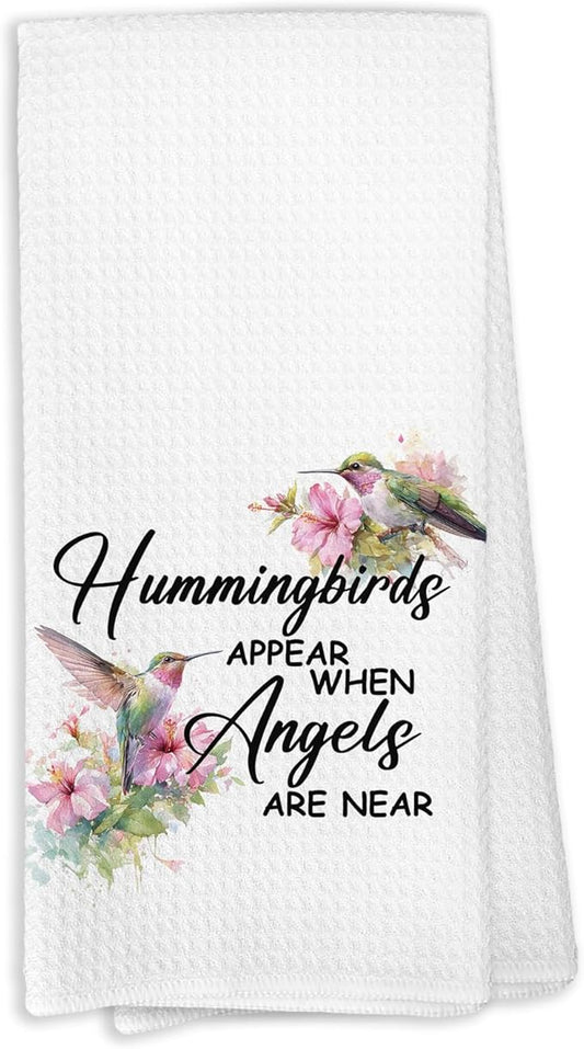 Hummingbird Decor for Home, Hummingbirds Appear When Angels are Near Bathroom Hand Towel, Hummingbird Gifts for Women,Hummingbirds Memorial Sympathy Gift Kitchen Towels