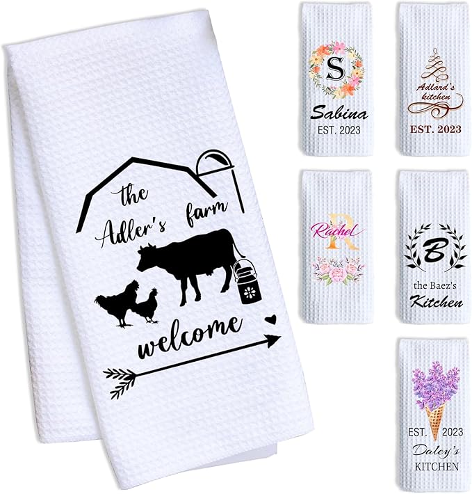 ubmpj Personalized Kitchen Towel Custom Waffle Weave Towel Gift for Housewarming Wedding Friend Birthday