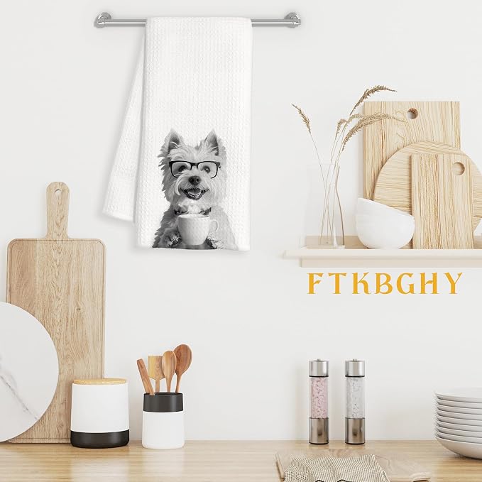 Funny West Highland Terrier Decor Coffee Kitchen Towels Gift, West Highland Terrier Dog Gifts, Coffee Gifts for Women, Dog Lover Gift Dish Hand Tea Towels for Kitchen Bar Decor, 16x24 Inch