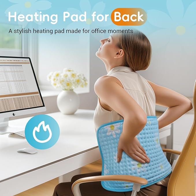 Comfytemp Gifts for Women, Heating Pad for Mom Wife Daughter Period Cramps and Back Pain Relief, 12" X 24" Cute Flower Heat Pad with 3 Heat Levels, Electric Soft Heated Pad, Dad Gift