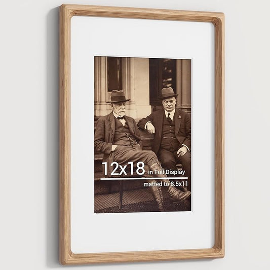 Heimlove 12x18 Picture Frames Natural Oak,Original Wood Hand Make Crafted Certificate Frame with Mat to 8.5x11 Graduation Picture Display,Family Picture,Wedding Picture,Diploma,Photo Wall Mounted