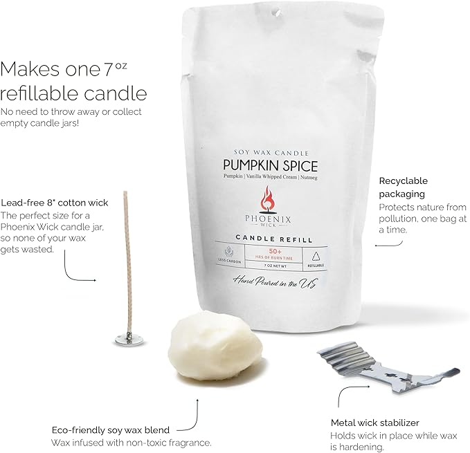 Phoenix Wick Candle Making Kit – Transform Anything Into A Candle – Candle Making Kit with Wick + 7oz Wax (Pumpkin Spice Scent)