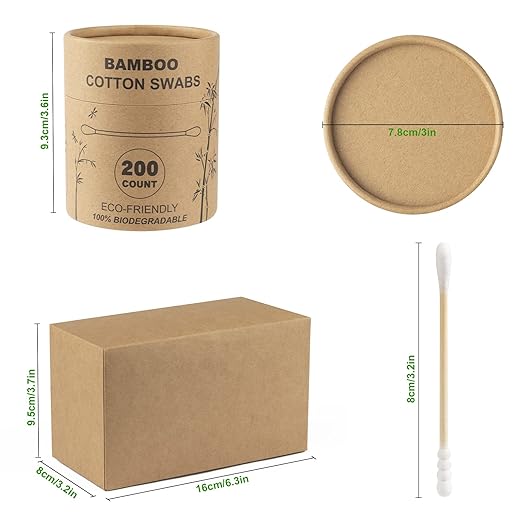Bamboo Cotton Swabs 400 Count - Spiral&Round Double qTips Cotton Swabs, Organic Wooden Cotton Buds for Ears, Natural Bamboo Ear Sticks Q Tips for Cleaning, Makeup, Travel
