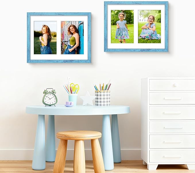 8.5x11 Double 5x7 Picture Frame Double Picture Frame Displays Two 5x7 inch Photos Available Horizontal Wall Mounting Display and Vertical Blue