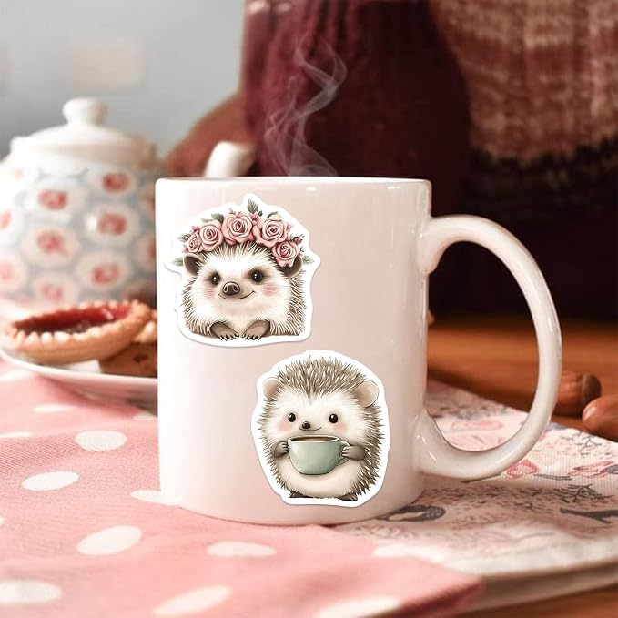 50Pcs Hedgehog Sticker, Cute Animal Stickers for Kids Teens Adults, Vinyl Cartoon Animals Decals Kawaii Hedgehogs Sticker for Decor Water Bottles Laptops Guitar Scrapbook (Hedgehog)