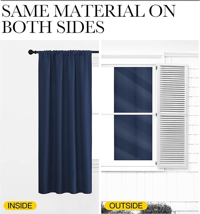 NICETOWN Blackout Curtains for Bedroom, Blackout Draperies, Home Decorations Thermal Insulated Solid Rod Pocket Blackout Drapes for Cafe (Navy, One Pair, 62 x 63-inch)