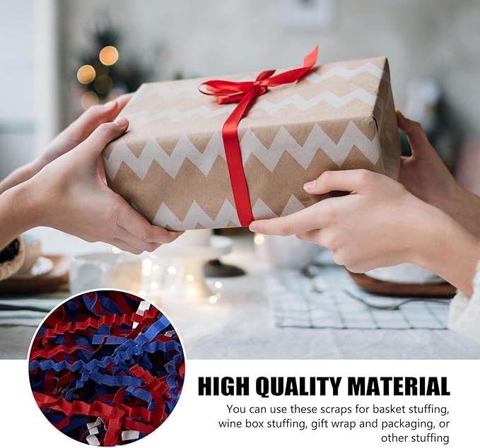 2 LB Red White Blue Crinkle Cut Paper Shred Filler Great for Gift Wrapping, Basket Filling, Birthday, Wedding, Halloween, Thanksgiving, Christmas Day, New Year Party Decorations Filling Supplies