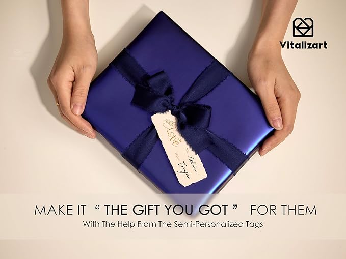 Vitalizart Blue Matte Metallic Wrapping Paper Set 30" With Silk Satin Ribbon & Gift Tags Christmas Gift Wrapping Birthday Baby Shower Wedding Bouquets Handmade Crafts 197"(16.4 Ft) Blue Ribbon