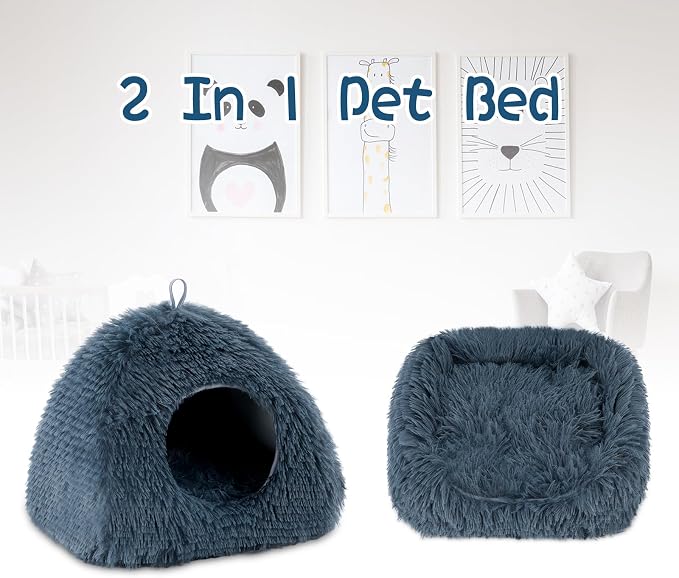 YUEPET Bunny Hideout,Warm Guinea Pig Bed, Dark Grey | Thick Ferret Bed, Washable Long Plush Fabric, Semi-Closed Design, Non-Slip Base, for Small Pets, Indoor Use