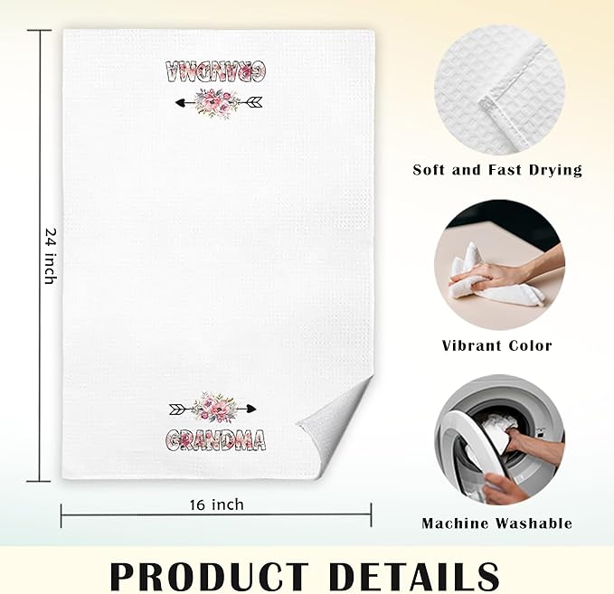 JINYO Grandma Kitchen Hand Towels - Gift Ideas for Grandchildren, Dish and Tea Towels, Christmas Birthday Presents, 16x24 Inch