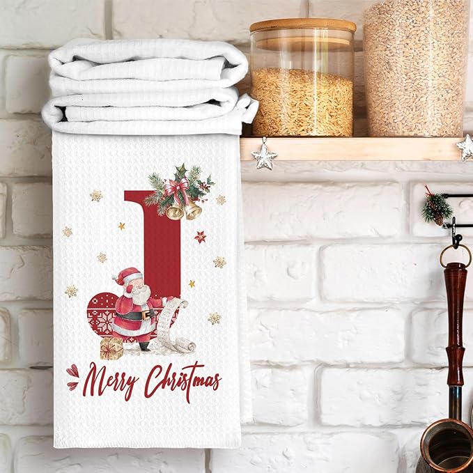 Christmas Initial Letter J Kitchen Towels Personalized Gifts Dish Towels Hand Towels for Kitchen Decorations, Christmas Birthday Gifts for Women, 24x16 Inch