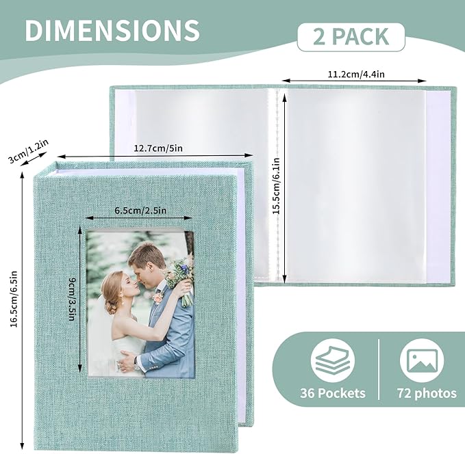 vivinin 2 Pack Photo Album 4x6, Linen Cover Photo Book, Small Photo Album Book for 36 Pockets Hold 72 Pictures, Picture Book for Photos Family Anniversaries Baby Vacations (Green)