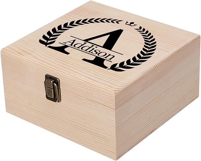 Personalized Keepsake Memory Box Custom Name Wooden Decorative Storage Box with Lids, Christmas Gift Box for Women Men Customized Gifts for Birthday Anniversary Wedding Graduation
