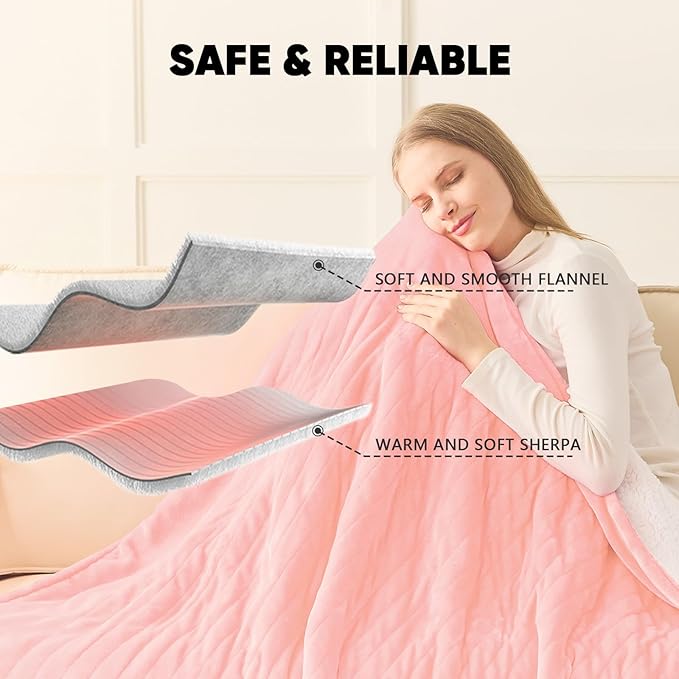 greenoak Heated Blanket Electric Queen Size 84"X90" Dual Control, Heating Blanket with 10 Heat Levels 1/2/4/6/8 Hours Auto-Off,Sherpa Warm Christmas Blanket,Light Pink