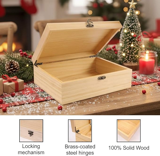 Personalized Funny Christmas Eve Wooden Box, Pine/Walnut Christmas Keepsake Box for Kids, Custom Decorative Boxes Christma Gifts，6 Designs with Santa Reindeer