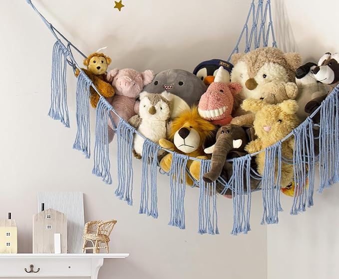 RelaxScene Stuffed Animal Storage Hammock Corner X-Large with LED Light - Baby Hammock Hanging Holder Plushies Net for Stuff Animals Organizer - Cute Room Decor Aesthetic Kids Toddler Nursery Bedroom