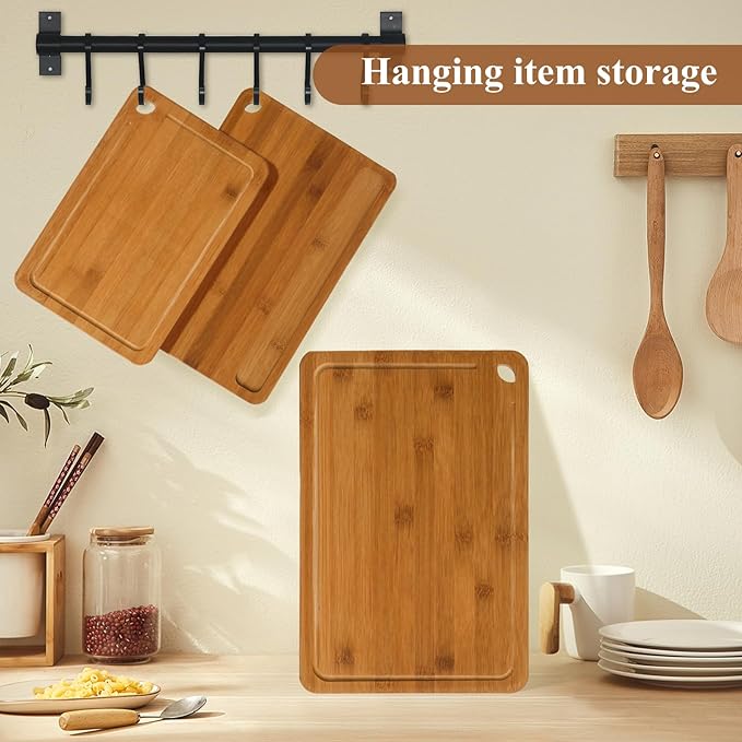 Bamboo Cutting Board Set of 3 for Kitchen, Chopping Boards with Juice Groove & Built-in Handles, Perfect for Meat, Vegetables, Fruits, Kitchen Gift for Home Cooks & Chef, Dark Brown