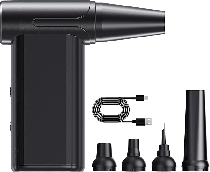 Cordless Electric Air Duster, 110000 RPM Turbo Jet Fan with LED, 8-Gear Stepless Speed Adjustment, Powerful Blower with Brushless Motor for Computer, BBQ, Cars, Home & Outdoor Cleaning