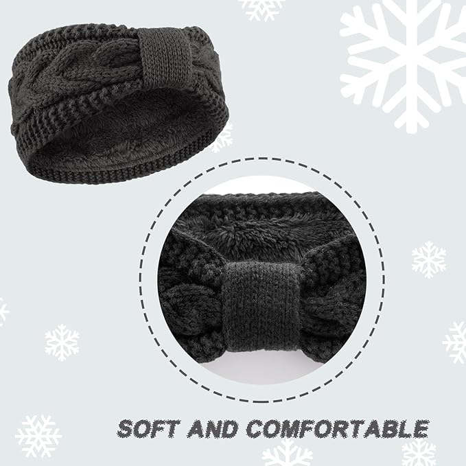 AQOKKA Knit Winter Headbands for Women Fuzzy Wool Fleece Lined Ear Warmers Elastic Turban Crocheted Head Wrap Winter Accessories for Women Cold Weather