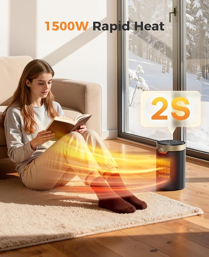 BREEZOME Space Heater, 1500W Portable Electric Heaters for Indoor Use, Small Desk Heater Quiet for Room with Thermostat & 24H Timer, Remote Control for Home Bedroom Office