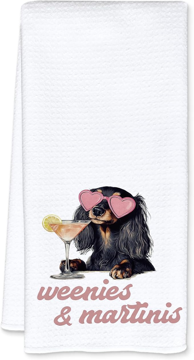 Trendy Dachshund Martini Kitchen Towels, Dachshund Gifts for Women Dish Tea Towels, Martini Lover Gifts Decorative Bar Towel for Bartender Kitchen, 16x24 Inch