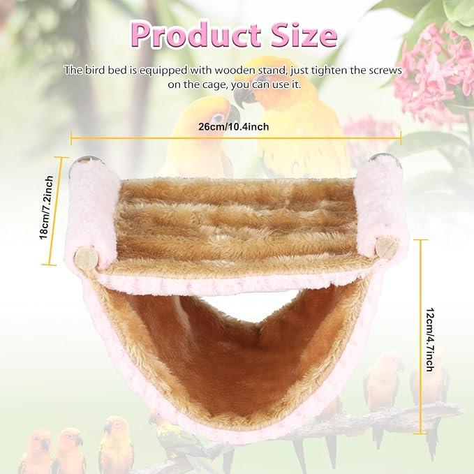 BWOGUE Bird Nest Bed Hanging Hammock, Parakeet Bed for Cage, Cockatiel Bed | Warm Fleece Snuggle Hut, Double-Layer Comfort, Wooden Perch Setup, Washable Hammock