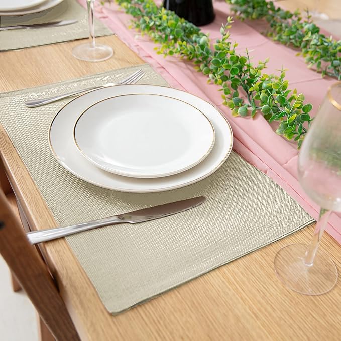 Cloth Placemats Set of 8, Linen Type Fabric Placemats Machine Washable Heat Resistant Placemats Wrinkle Free Thick Polyester Kitchen Place Mats for Dining Table (Beige)