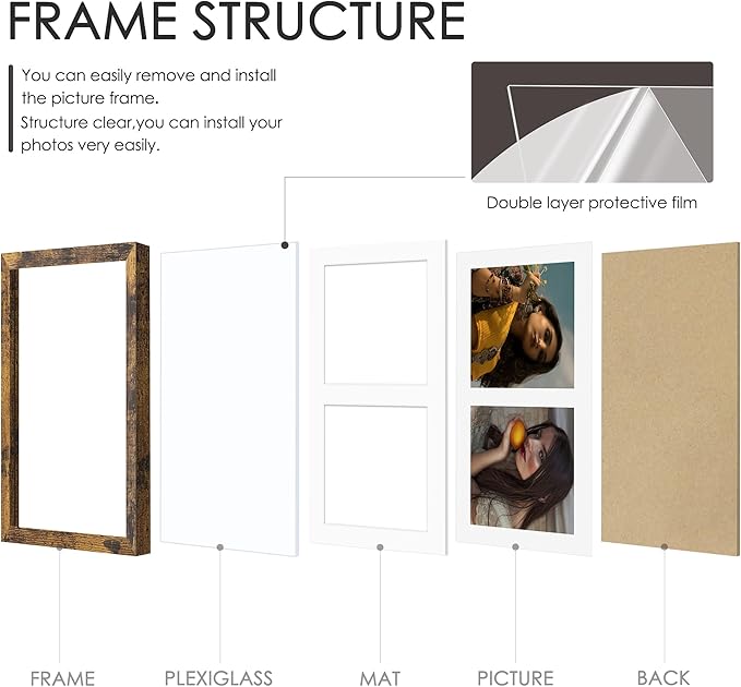 8.5x11 Double 5x7 Picture Frame Double Picture Frame Displays Two 5x7 inch Photos Available Horizontal Wall Mounting Display and Vertical Brown