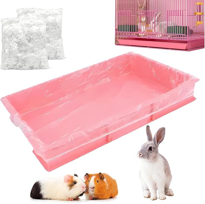 Disposable Cage Liner Bags (50-Pack) – 34'' X 22'' Clear Plastic Rabbit Cage Liners, Leak-Proof Toilet Film for Bunny, Guinea Pig, Hamster, Hedgehog & Small Animals – Universal Crate Tray Covers for