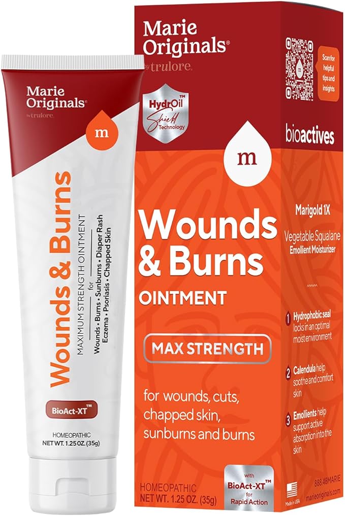Marie Originals All-Natural Skin Repair and Burn Cream Ointment | First Aid Ointment | Accelerate Wound Healing for General Wounds, Chapped Hands, Cold Sores, Eczema, Psoriasis & Burn. 1.25oz