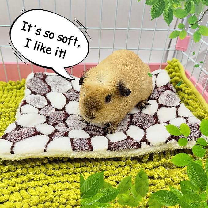 EAEDMY 4 Pieces Guinea Pig Bunny Comfortable Bed Mats Pads, Rabbit Warm Soft Bed, Hamster Bedding Pad Mats for Small Animals Chinchilla Hedgehog Baby Cats (14.9"X11.8", 2.Cobblestones Pattern)