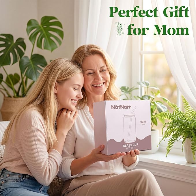 2 Pcs Gift for Women Sage Green Spring Floral Glasses Cups, 16 oz Cute Aesthetic Glass Cups with Lid and Straws Mothers Day Iced Coffee Cup, Idea Gift for Girls New Mom Day Birthday Baby Shower Party