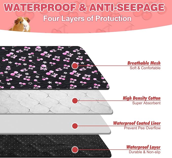 2 Pack Waterproof Guinea Pig Cage Liner, 36" x 72" Washable Reusable Guinea Pig Liner, Super Absorbent Leak-Proof Pet Pee Pad Mats for Guinea Pigs Rabbit Chinchilla Bunny Hamster