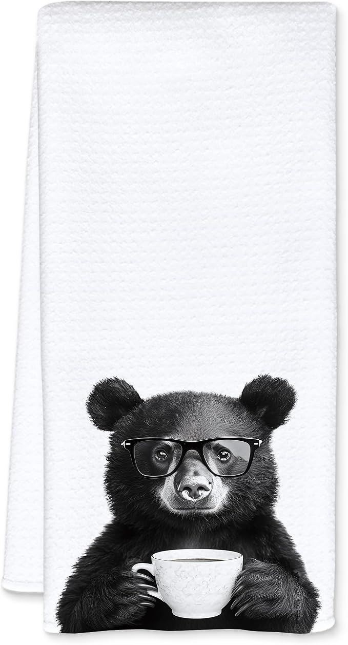 Bear Gifts Coffee Kitchen Towels, Gifts for Coffee Lovers Decorative Hand Tea Towel for Kitchen Home Bar, Funny Bear Owners Coffee Bar Decor,16x24 Inch