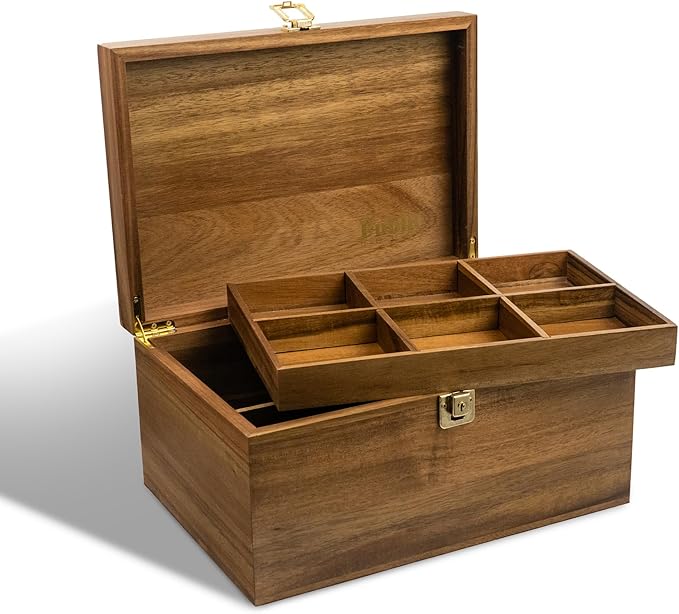 Public House Locking Wooden Keepsake Box, Customizable Design With Adjustable Tray. Large Wooden Box with Hinged Lid for Wedding and Memory Keepsakes