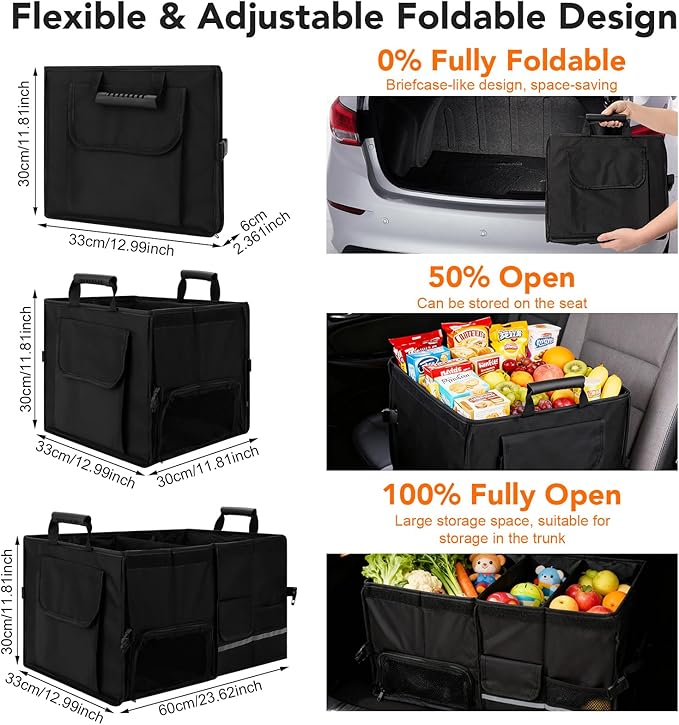 Trunk Organizer for SUV - 60L, Foldable Car Trunk Organizer Bags with Lid Large Capacity Car Organizers and Storage with Lid for SUV,Sedan,Truck Accessories,23.62"×12.99"×11.81"(Black)