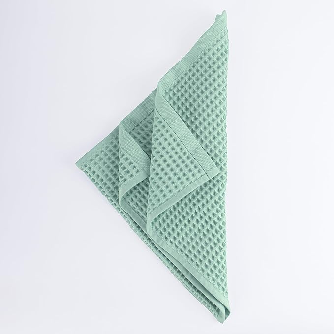 PÜSKÜL - Set of 3 Organic Waffle Hand Towel Ice Green - Premium Quality, 100% Turkish Cotton, Soft, Quick-Dry, Absorbent, Lint-Free Face Kitchen Hand Towels (Ice Green, Hand Towels - Pack of 3)
