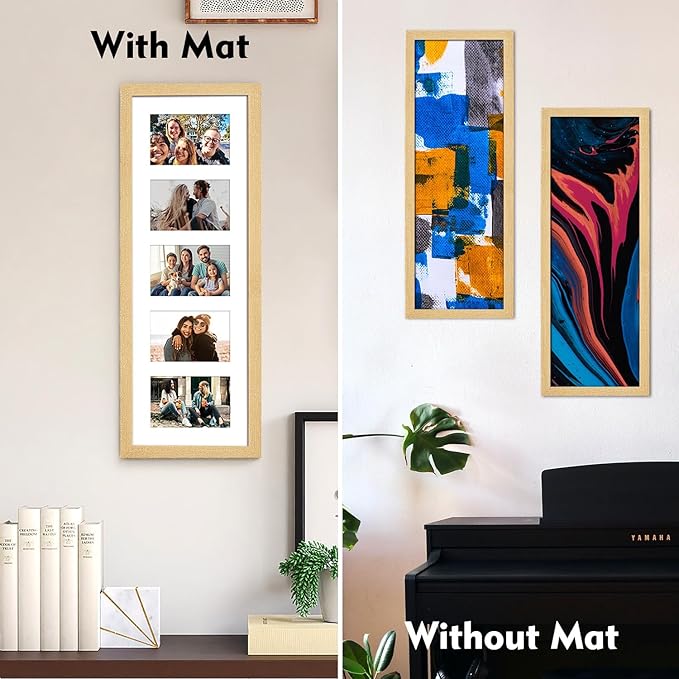 8x24 Collage frame with 5 Openings 4X6 Pictures, Multiple Picture Frame with Mat, Wall or Tabletop Decor, Natural Wood Grain,2 Pack