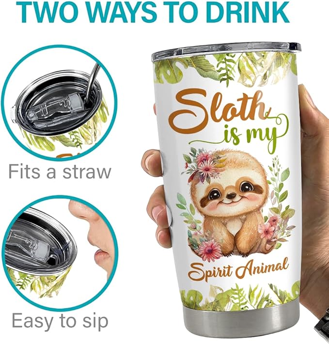 SANDJEST Sloth Tumbler 20oz Sloths Gifts for Women Girl Teen Gift for Birthday Christmas Stainless Steel Insulated Tumblers Coffee Travel Mug Cup