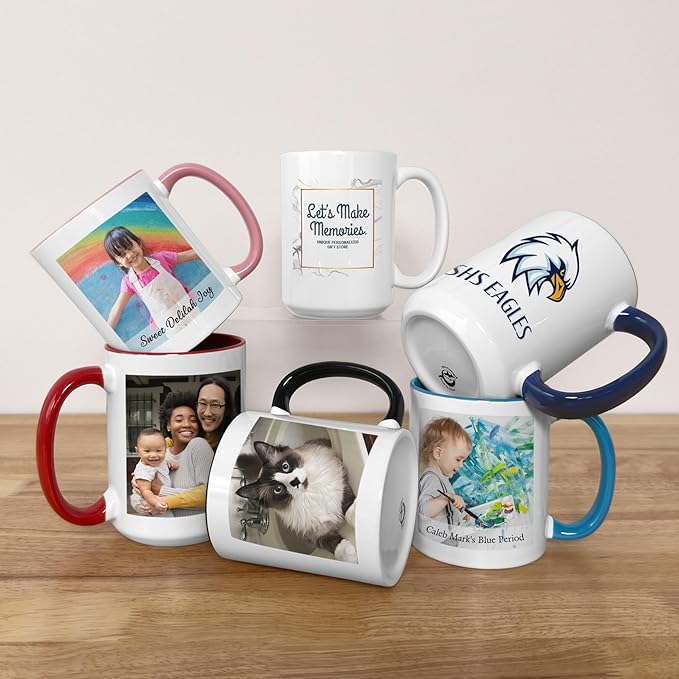 Let's Make Memories Personalized Photo Mug - Custom Coffee Mug - Your Photo & Text - For Any Occasion - Birthday - For Him - For Her - For Friend - Couples -11oz- Red Handle