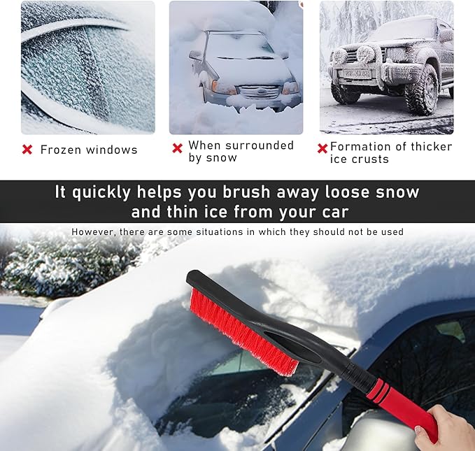 Car Snow Brush and Ice Scraper, Multi-Functional Detachable Snow Brush with Foam Grip, Ice Snow Removal Cleaning Tool for Car Windshield Window, Universal Car Accessories (Red)