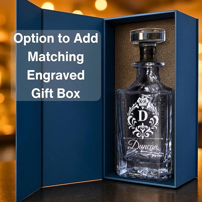 Gifts Inscribed Custom Whiskey Decanter Bottle (750 ml) - Personalized Glass Liquor Decanter Set - Customized Glassware - Engraved Whisky Glassware Gift for Wedding, Groomsman, Anniversary, Birthday
