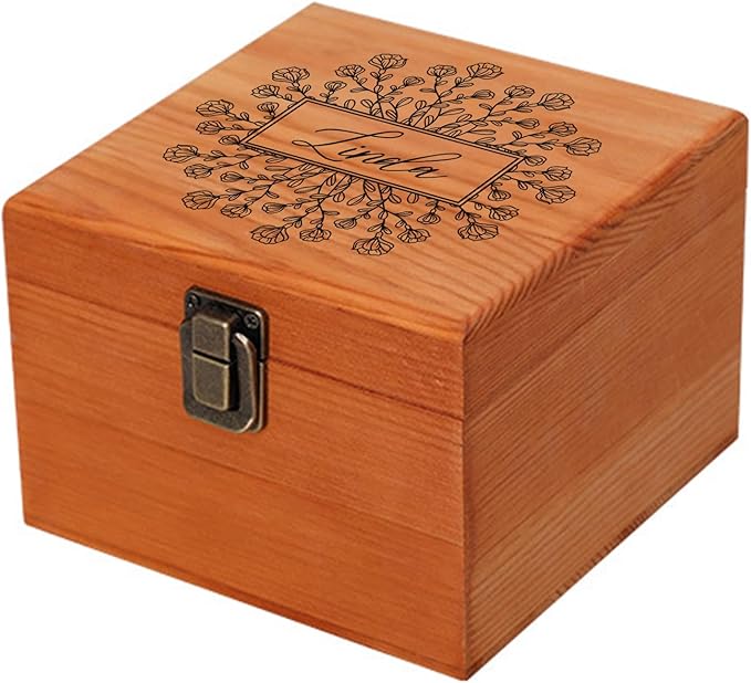 Personalized Keepsake Memory Box Custom Name Wooden Decorative Storage Box with Lids, Christmas Gift Box for Women Men Customized Gifts for Birthday Anniversary Wedding Graduation