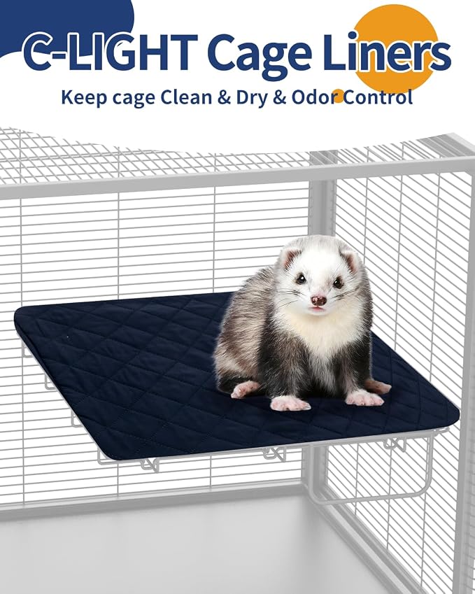 C-LIGHT Ferret Cage Liner, for Ferret Nation & Critter Nation Cage, 4-Layer Absorbent Pad with Ultrasonic Welding, Chinchilla Cage Accessories kit, Anti-Leak, Odor Control (Shelf Liner)