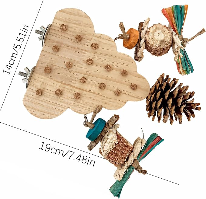 Parrot Toys, Parrot Wooden Toys Long Tailed Bird Toys with Pure Natural Corn Sticks and Pure Natural Pine Cones, Fun Bird Cage Accessories