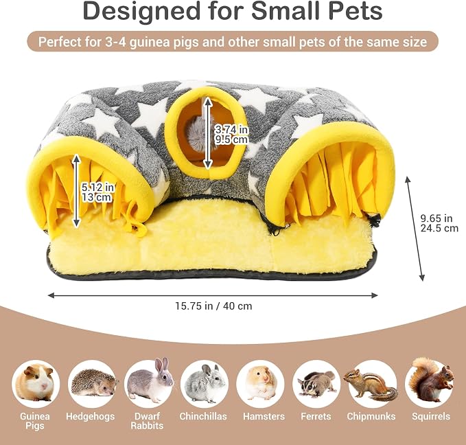 Avont Guinea Pig Tunnel, Small Animal Hideaway Tube Toy | Cozy Plush Tunnel for Guinea Pigs and Small Pets with Non-Slip Bottom and 2-In-1 Design in Medium Size Starry