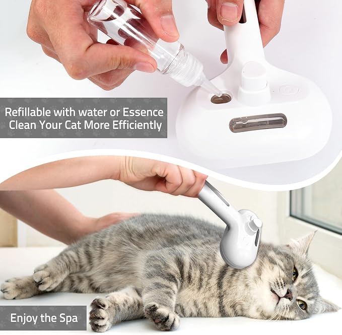 Bunny Ferret Steam Brush Release Button Self Cleaning Spray Comb for Long and Short Hair Cats Rechargeable Steaming Cat Grooming Brush Steamer to Remove Loose Hair (White)