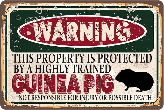 Vintage Guinea Pig Metal Sign Wall decor | Warning this property is protected by a highly trained Guinea Pig Sign Funny Tin Signs 12x8 Inch