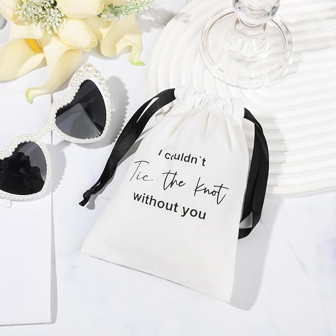 CEELGON 8 Pcs Drawstring Jewelry Pouch Bridesmaid Gift Bags Linen Cotton Fabric Wedding Bridal Party Favor Bags Bachelorette Tie The Knot Earring Packaging Proposal Gift (White)